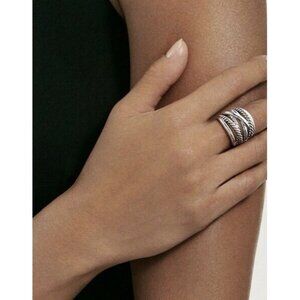 David Yurman Wide Crossover Sterling Silver Cable Band Ring Size 7 w/ Pouch Mint